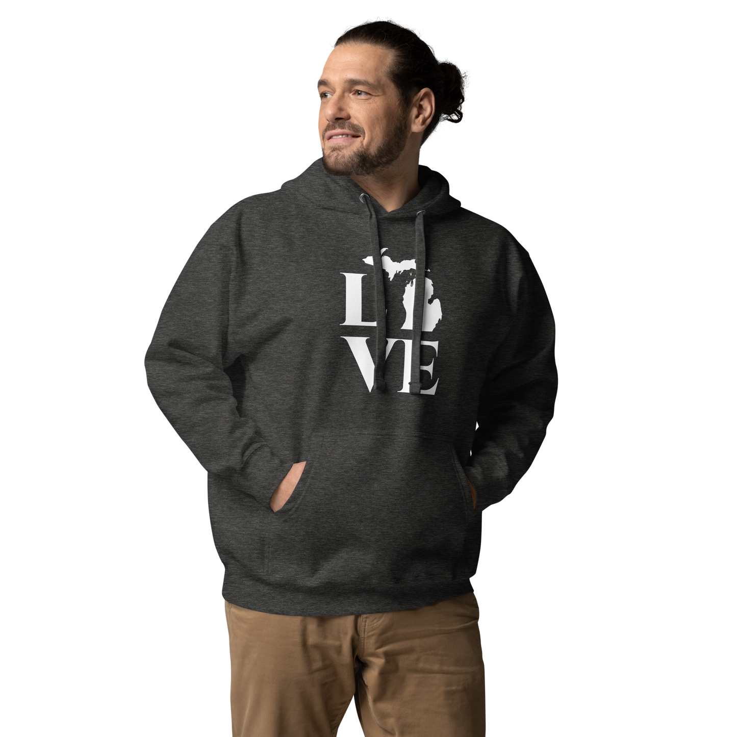 Michigan 'Love' Unisex Premium Hoodie (Classical Roman Font w/MI Outline)