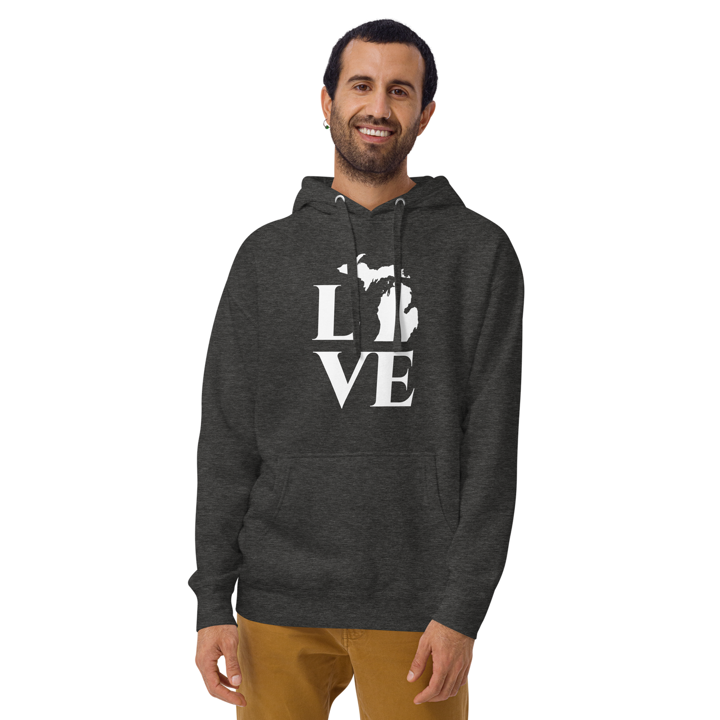 Michigan 'Love' Unisex Premium Hoodie (Classical Roman Font w/MI Outline)