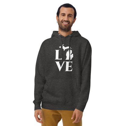 Michigan 'Love' Unisex Premium Hoodie (Classical Roman Font w/MI Outline)