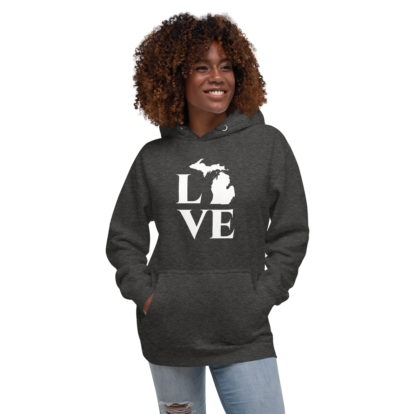 Michigan 'Love' Unisex Premium Hoodie (Classical Roman Font w/MI Outline)