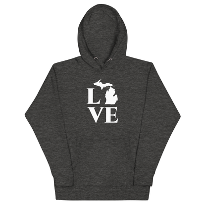 Michigan 'Love' Unisex Premium Hoodie (Classical Roman Font w/MI Outline)