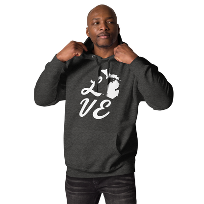 Michigan 'Love' Unisex Premium Hoodie (Script Font w/MI Outline)