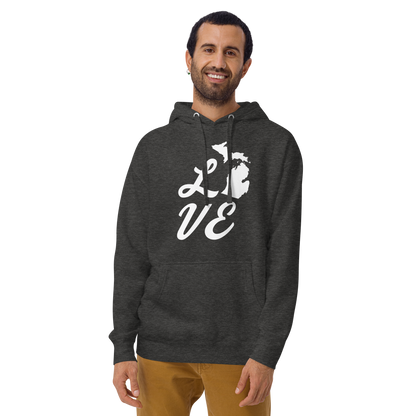 Michigan 'Love' Unisex Premium Hoodie (Script Font w/MI Outline)