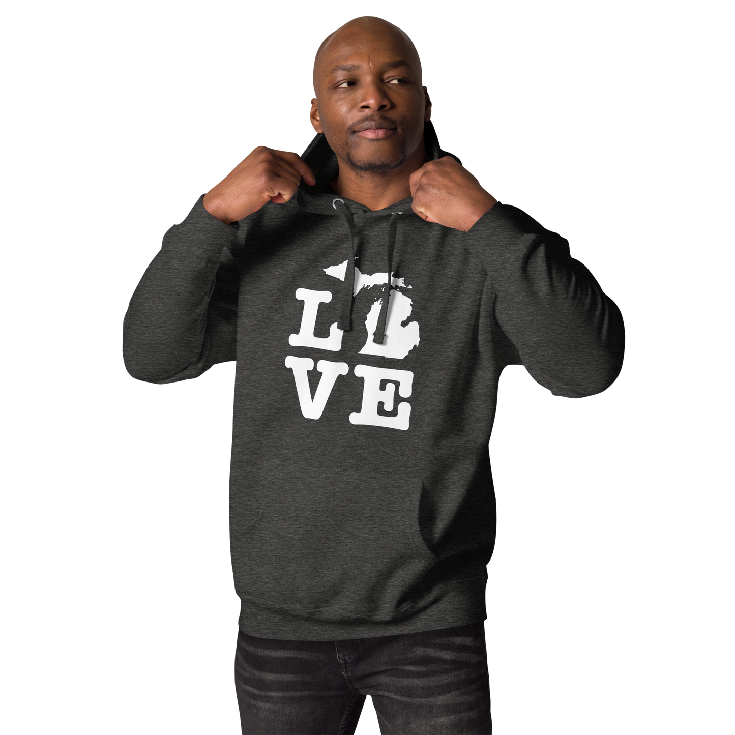 Michigan 'Love' Unisex Premium Hoodie (Typewriter Font w/MI Outline)