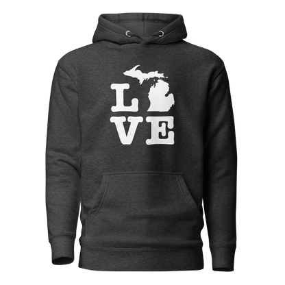 Michigan 'Love' Unisex Premium Hoodie (Typewriter Font w/MI Outline)