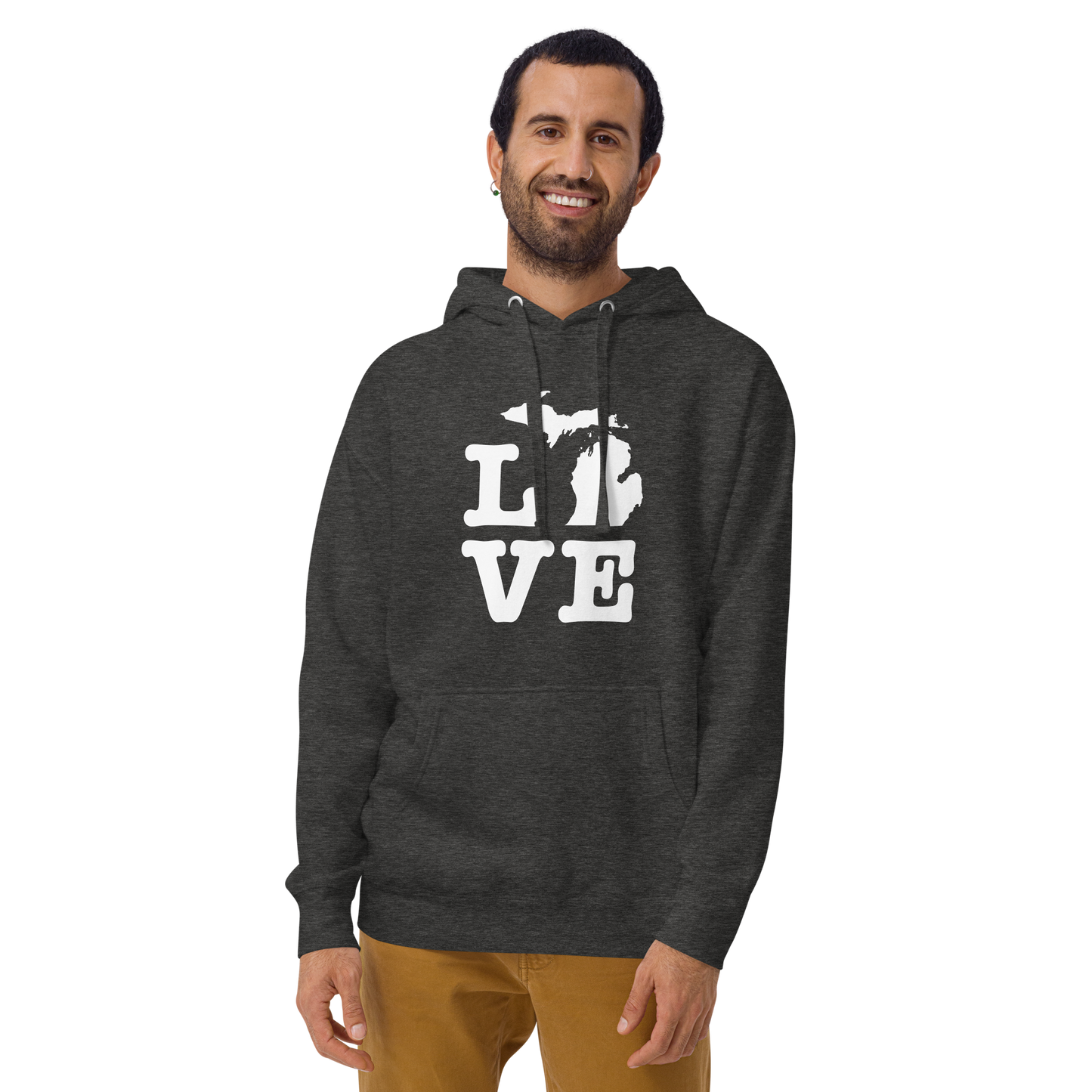 Michigan 'Love' Unisex Premium Hoodie (Typewriter Font w/MI Outline)