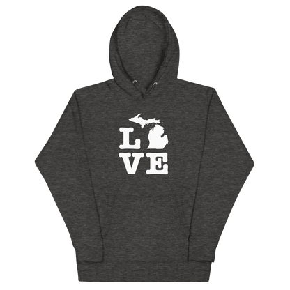 Michigan 'Love' Unisex Premium Hoodie (Typewriter Font w/MI Outline)