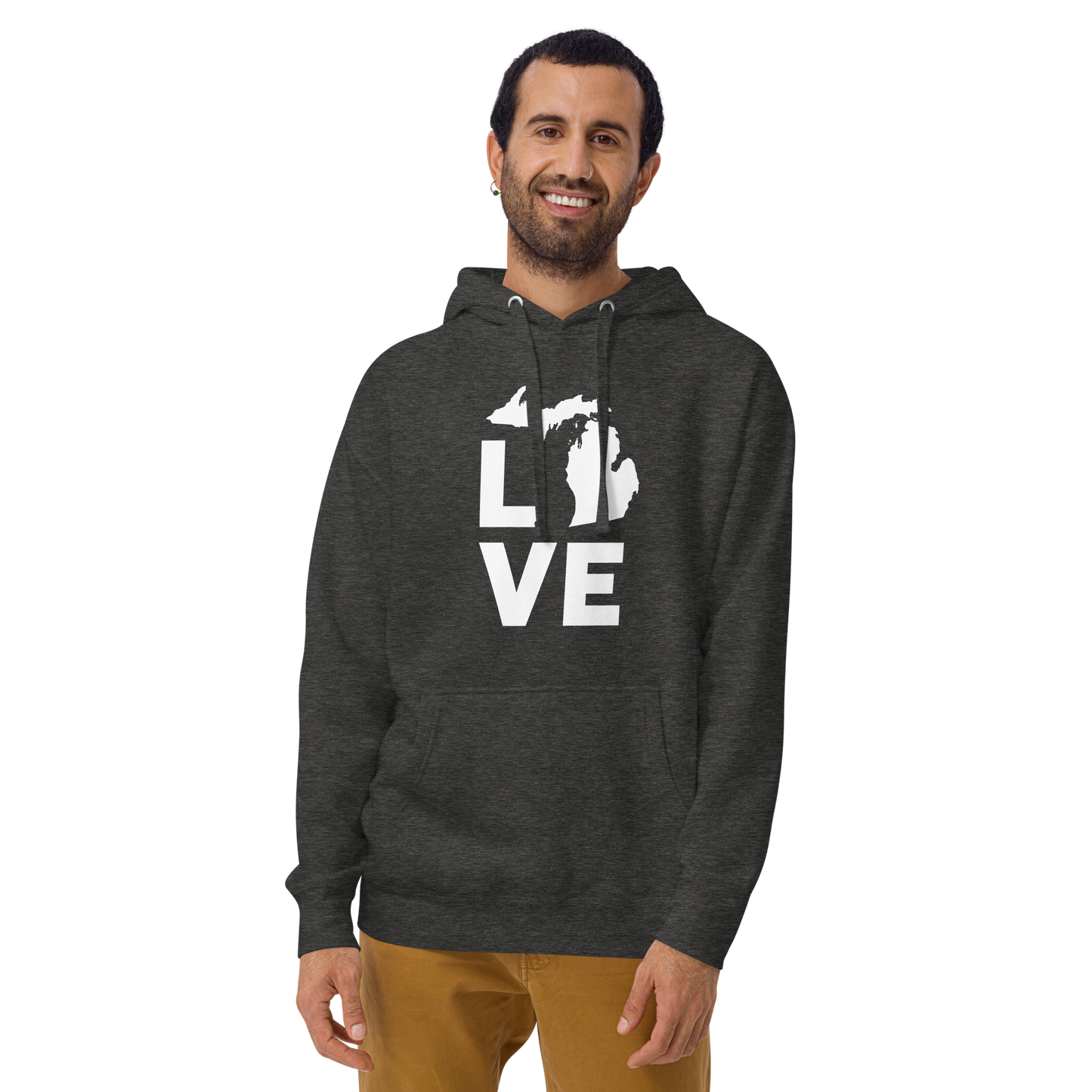 Michigan 'Love' Unisex Premium Hoodie (Geometric Sans Font w/MI Outline)