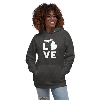 Michigan 'Love' Unisex Premium Hoodie (Geometric Sans Font w/MI Outline)