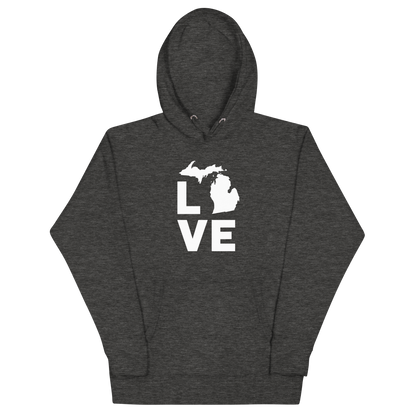 Michigan 'Love' Unisex Premium Hoodie (Geometric Sans Font w/MI Outline)