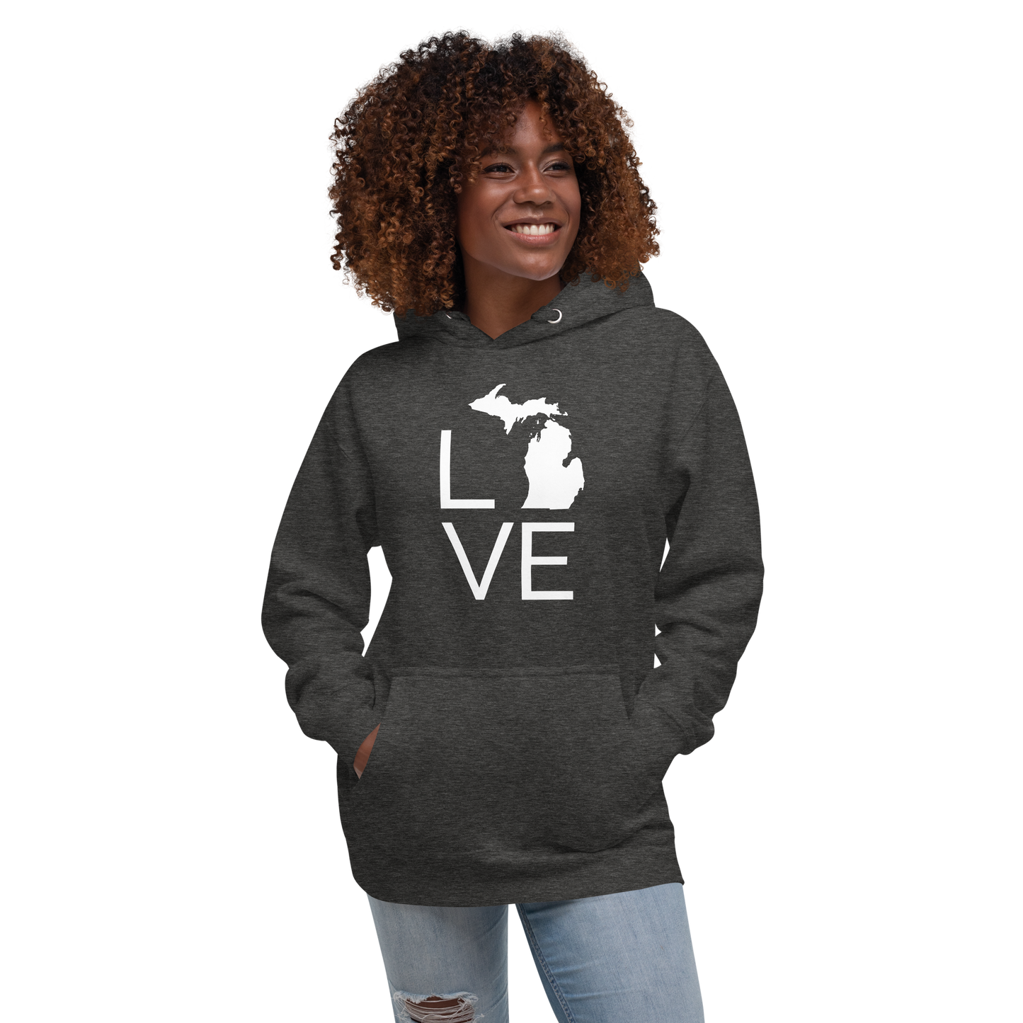 Michigan 'Love' Unisex Premium Hoodie (Thin Sans Font w/MI Outline)