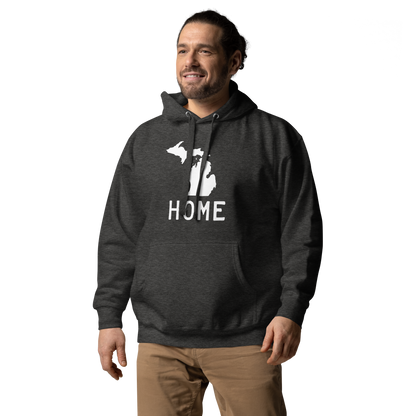 Michigan 'Home' Unisex Premium Hoodie (Licence Plate Font w/ MI Outline)