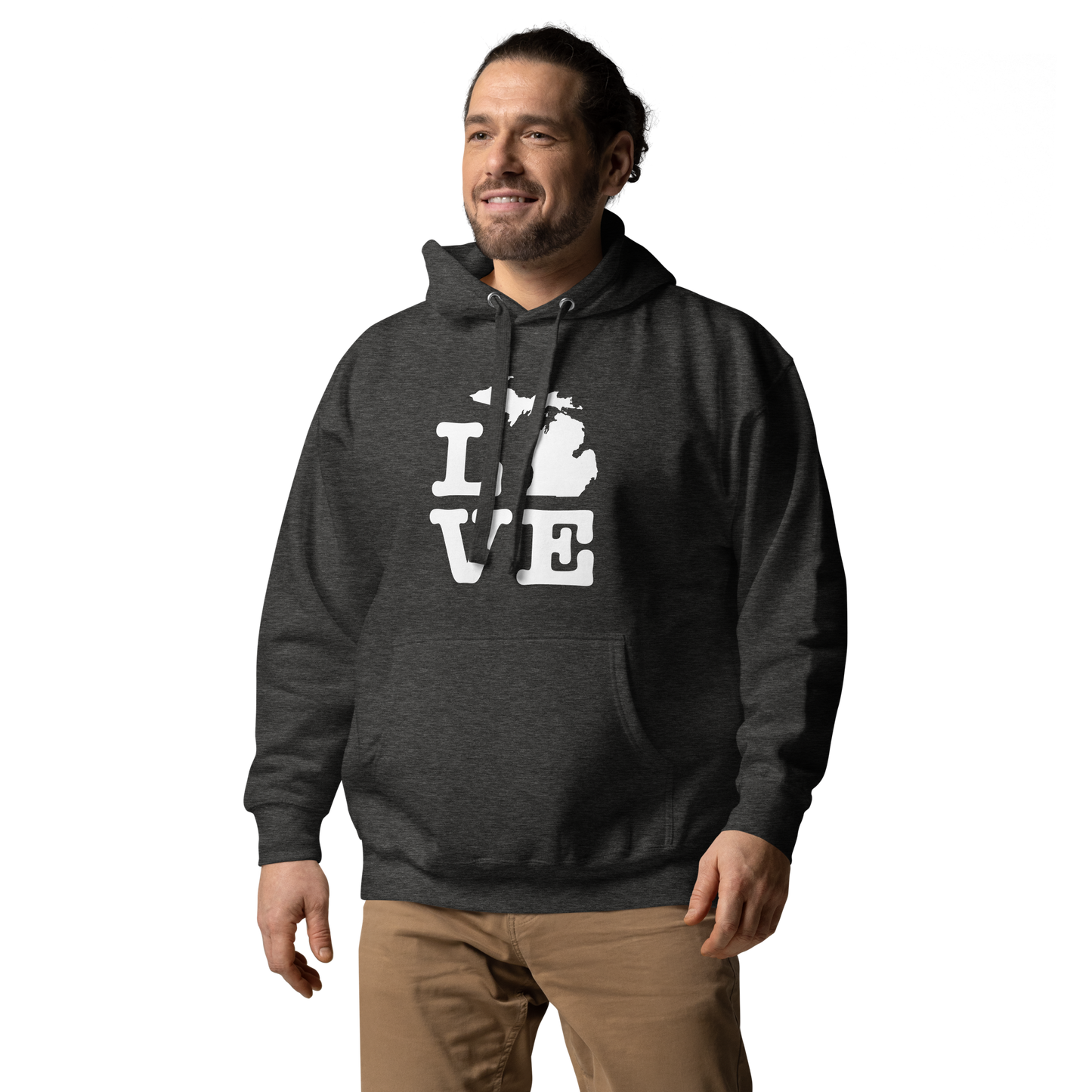 Michigan 'Love' Unisex Premium Hoodie (Typewriter Font w/MI Outline)