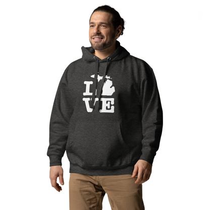 Michigan 'Love' Unisex Premium Hoodie (Typewriter Font w/MI Outline)