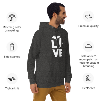 Michigan 'Love' Unisex Premium Hoodie (Geometric Sans Font w/MI Outline)