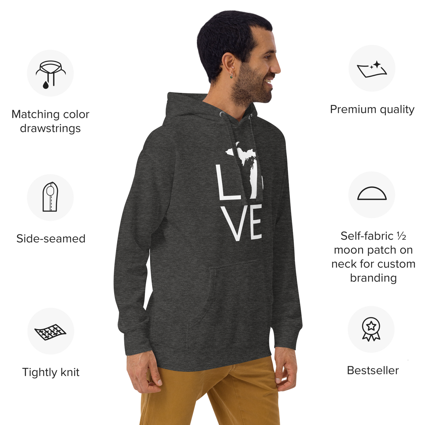 Michigan 'Love' Unisex Premium Hoodie (Thin Sans Font w/MI Outline)