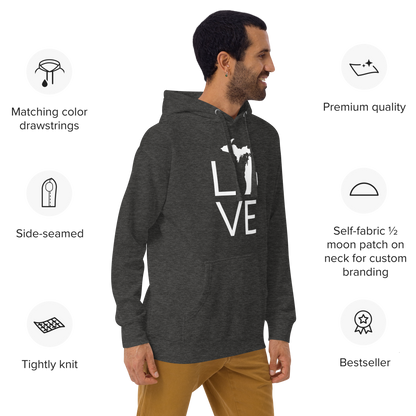 Michigan 'Love' Unisex Premium Hoodie (Thin Sans Font w/MI Outline)