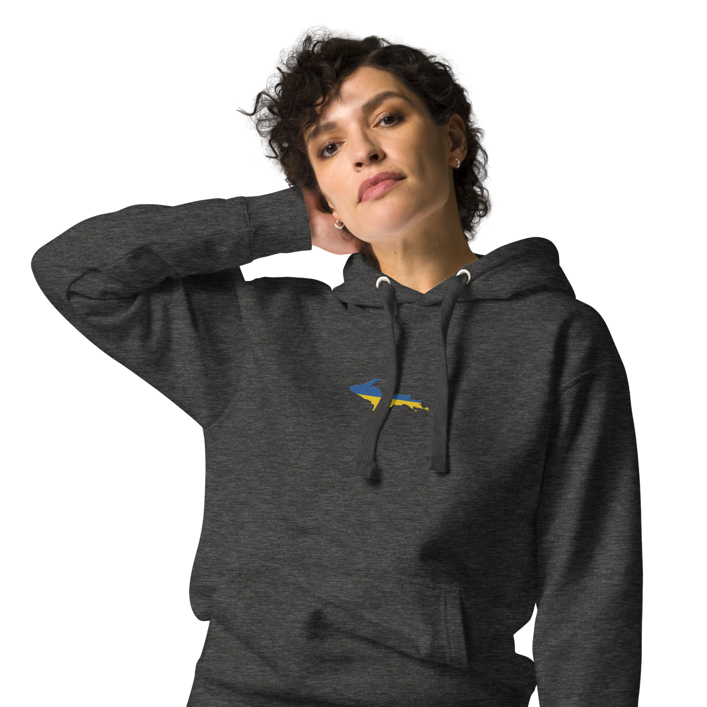 Michigan Upper Peninsula Hoodie (w/ Embroidered Ukraine Flag Outline) | Unisex Premium