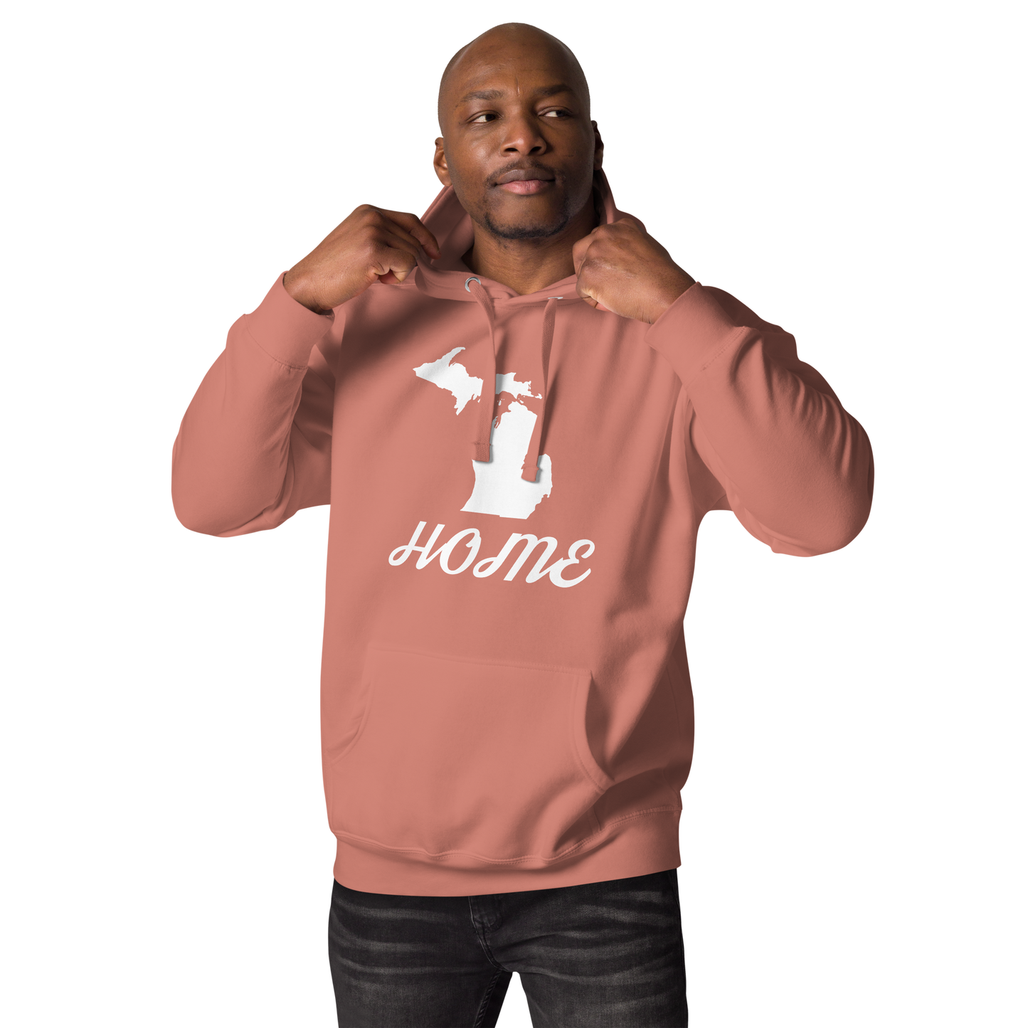 Michigan 'Home' Unisex Premium Hoodie (Script Font w/ MI Outline)