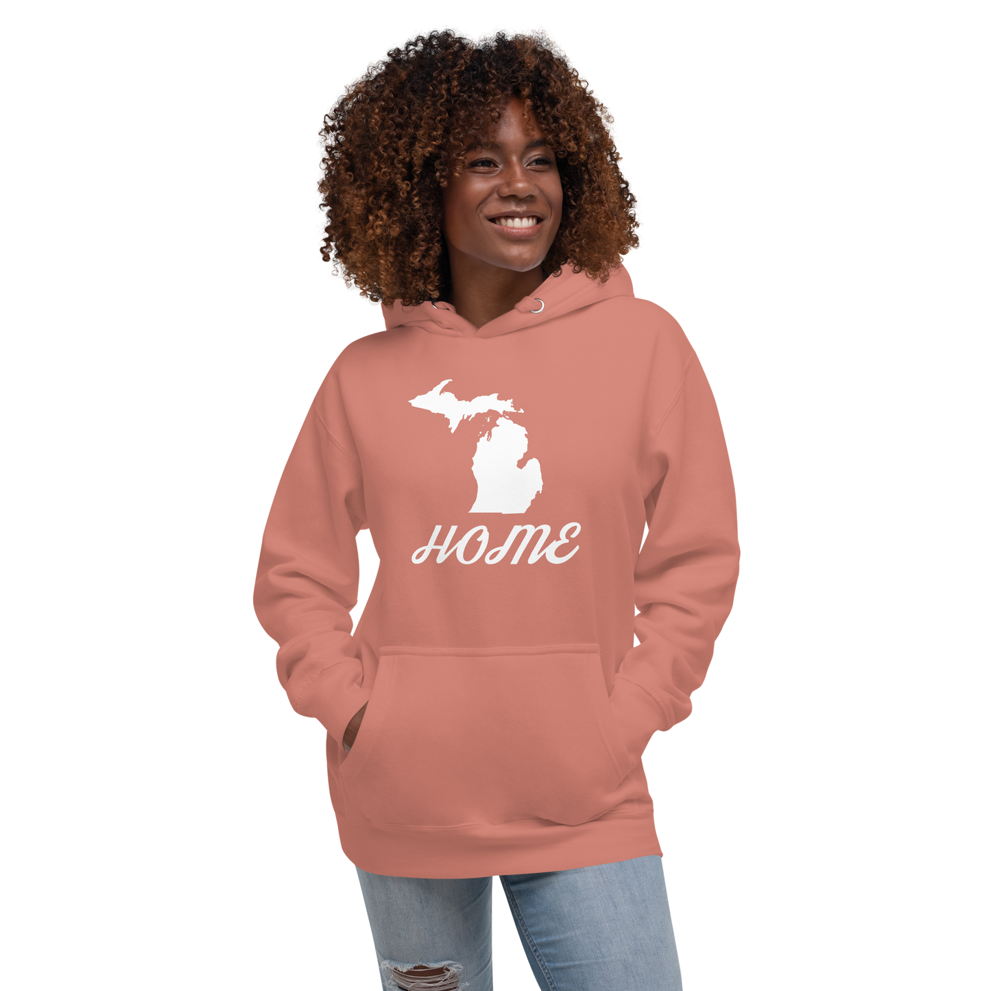 Michigan 'Home' Unisex Premium Hoodie (Script Font w/ MI Outline)