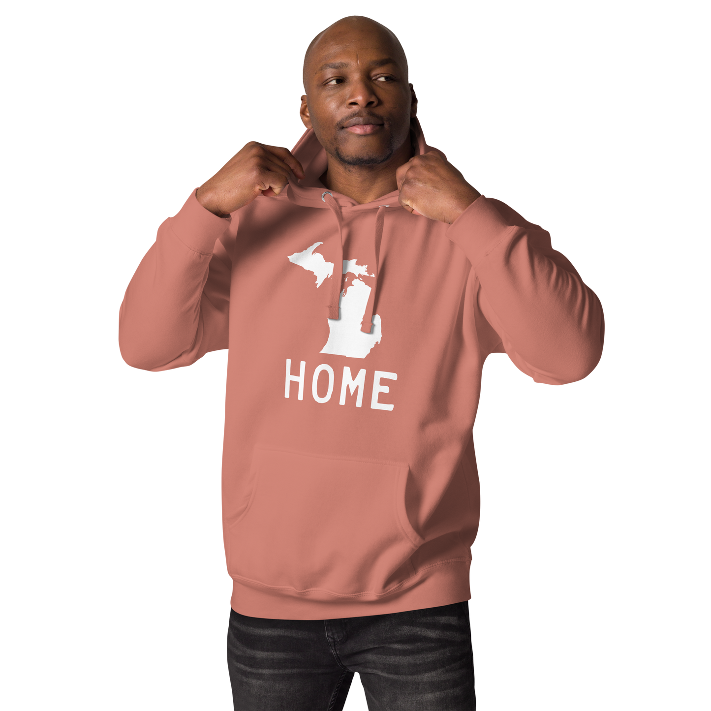 Michigan 'Home' Unisex Premium Hoodie (Licence Plate Font w/ MI Outline)