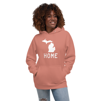 Michigan 'Home' Unisex Premium Hoodie (Licence Plate Font w/ MI Outline)