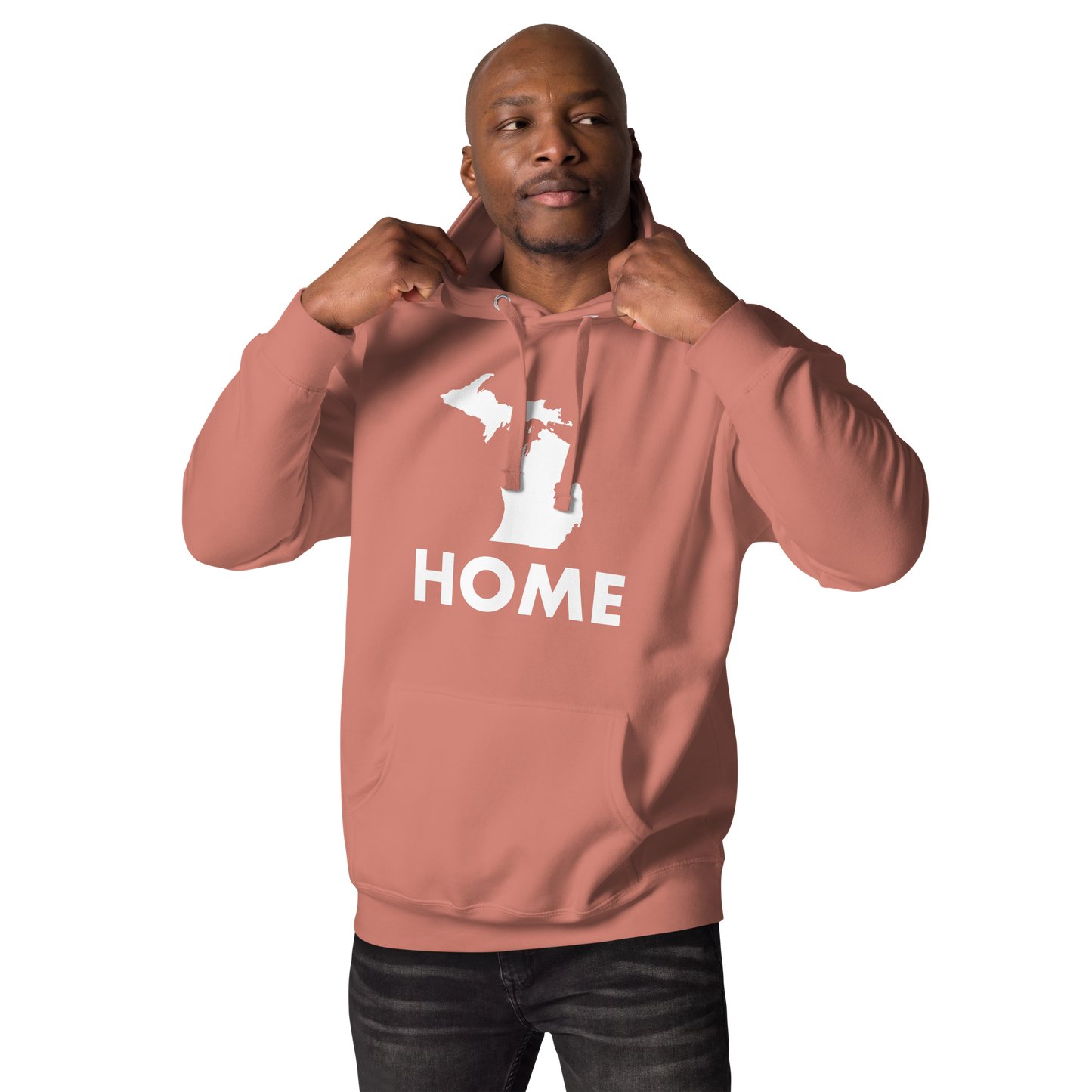 Michigan 'Home' Unisex Premium Hoodie (Geometric Sans Font w/ MI Outline)