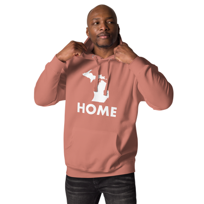 Michigan 'Home' Unisex Premium Hoodie (Geometric Sans Font w/ MI Outline)