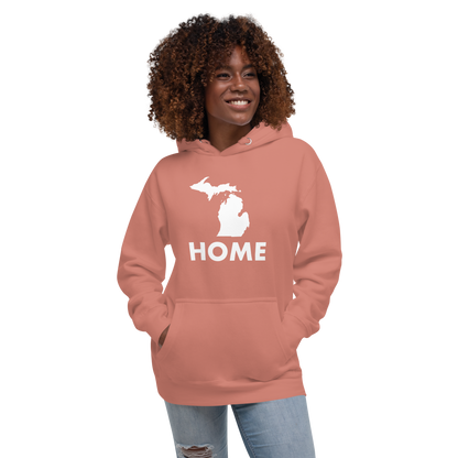 Michigan 'Home' Unisex Premium Hoodie (Geometric Sans Font w/ MI Outline)