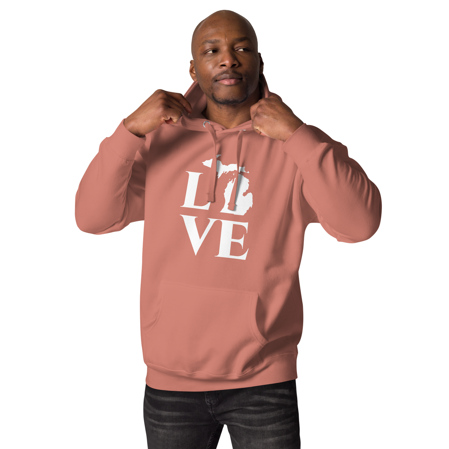 Michigan 'Love' Unisex Premium Hoodie (Classical Roman Font w/MI Outline)