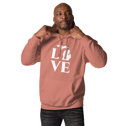 Michigan 'Love' Unisex Premium Hoodie (Classical Roman Font w/MI Outline)