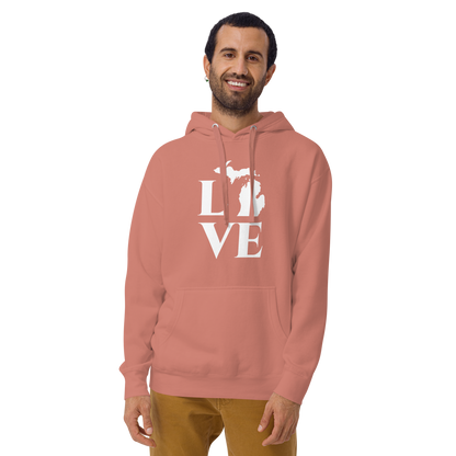 Michigan 'Love' Unisex Premium Hoodie (Classical Roman Font w/MI Outline)