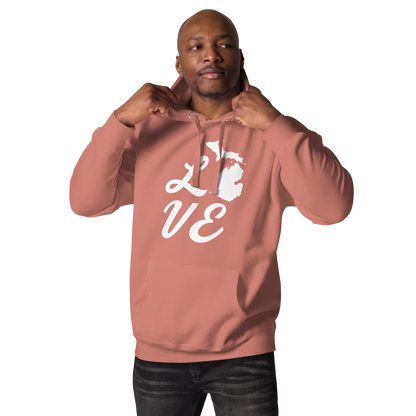 Michigan 'Love' Unisex Premium Hoodie (Script Font w/MI Outline)