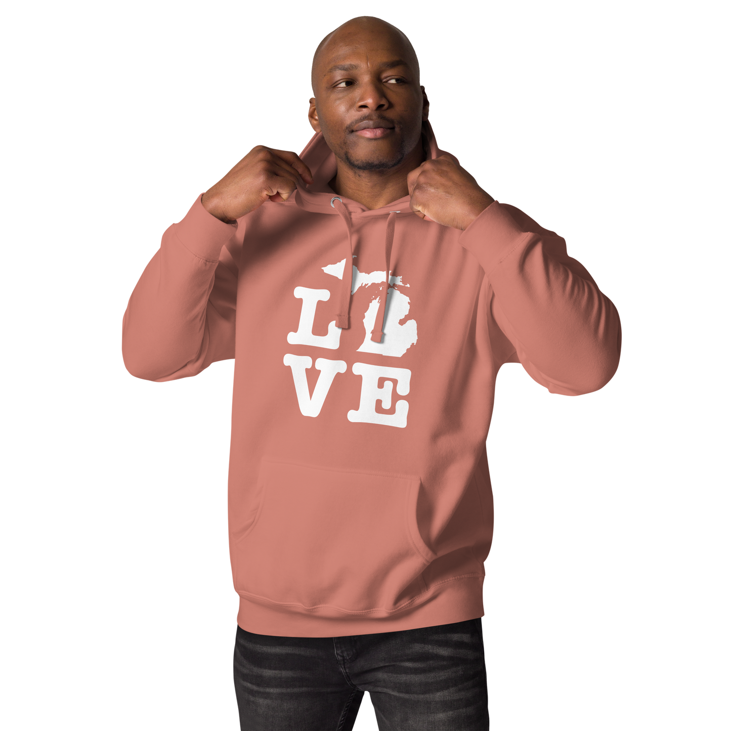 Michigan 'Love' Unisex Premium Hoodie (Typewriter Font w/MI Outline)