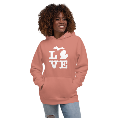 Michigan 'Love' Unisex Premium Hoodie (Typewriter Font w/MI Outline)