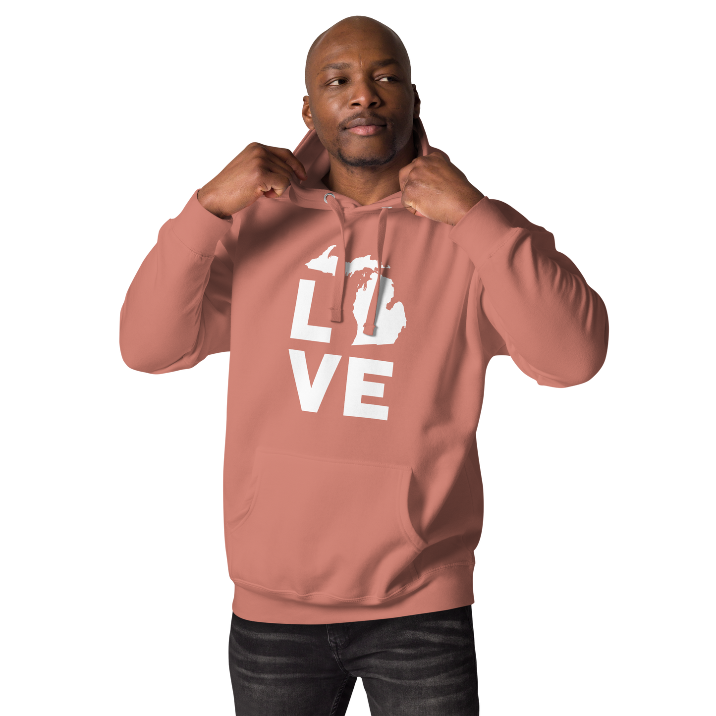 Michigan 'Love' Unisex Premium Hoodie (Geometric Sans Font w/MI Outline)