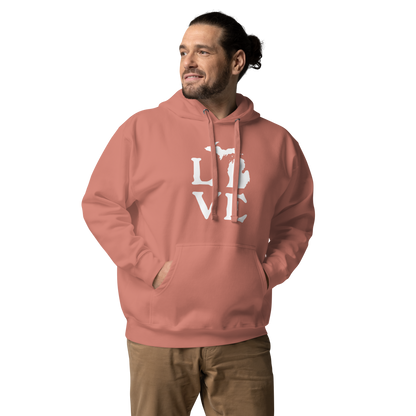 Michigan 'Love' Unisex Premium Hoodie (Woodcut Font w/MI Outline)