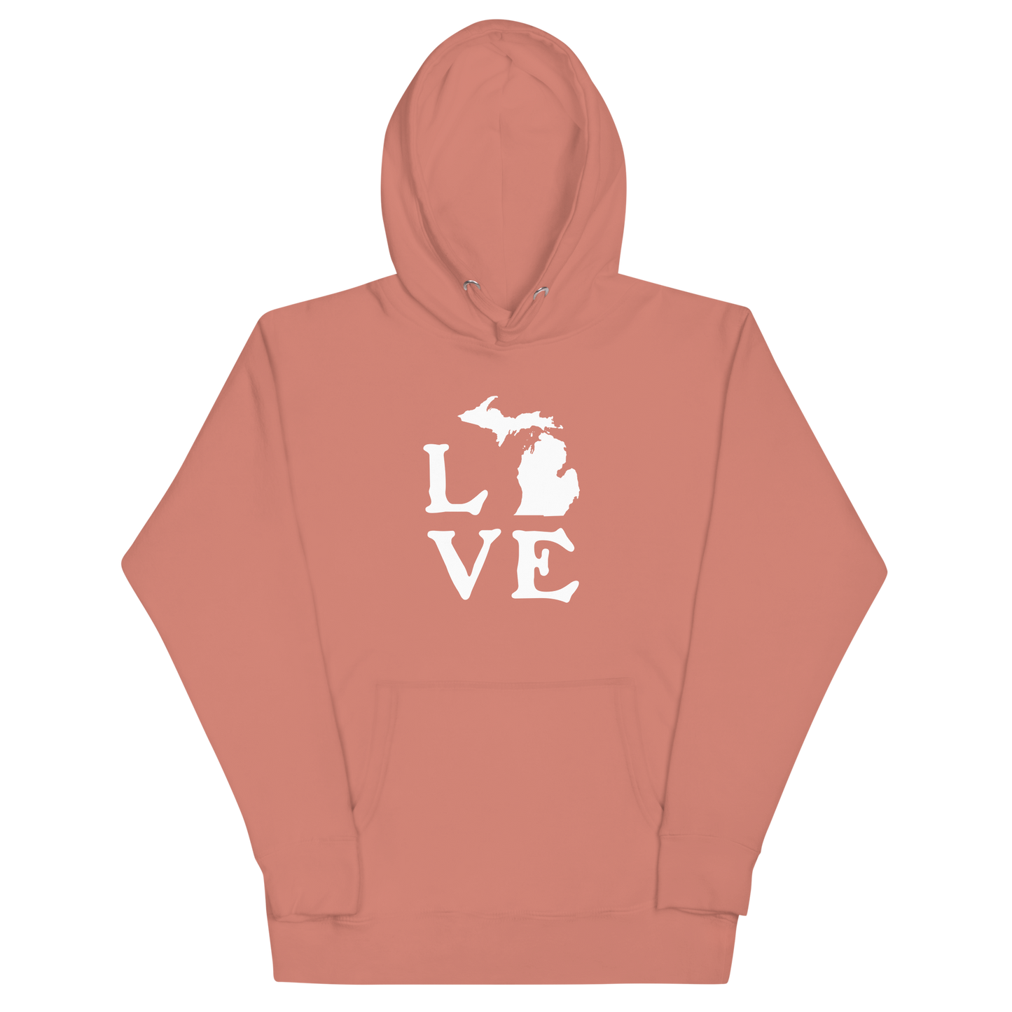 Michigan 'Love' Unisex Premium Hoodie (Woodcut Font w/MI Outline)