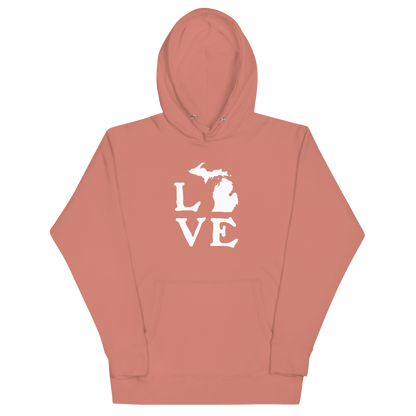 Michigan 'Love' Unisex Premium Hoodie (Woodcut Font w/MI Outline)