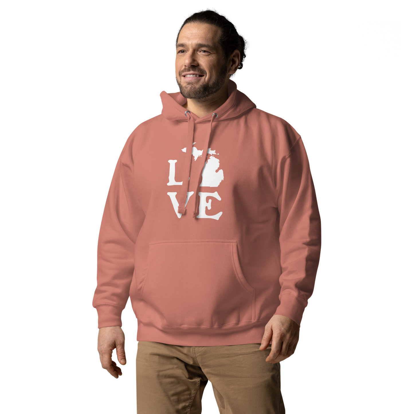 Michigan 'Love' Unisex Premium Hoodie (Woodcut Font w/MI Outline)