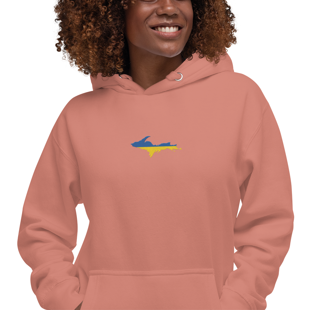 Michigan Upper Peninsula Hoodie (w/ Embroidered Ukraine Flag Outline) | Unisex Premium