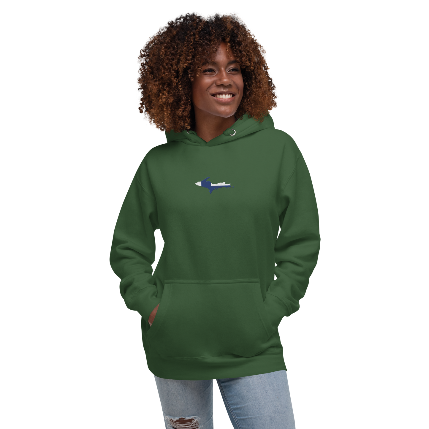 Michigan Upper Peninsula Hoodie (w/ Embroidered UP Finland Flag Outline) | Unisex Premium