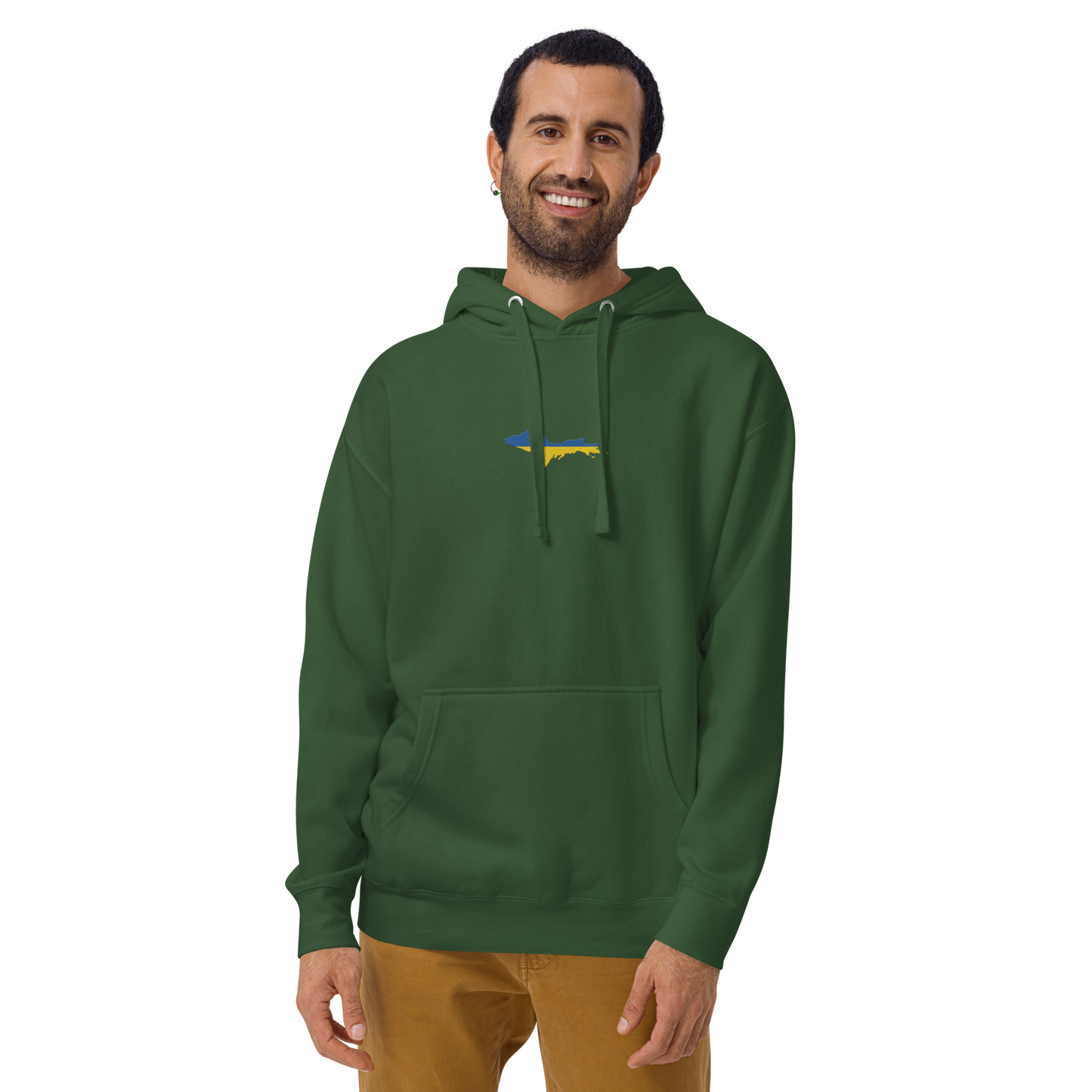 Michigan Upper Peninsula Hoodie (w/ Embroidered Ukraine Flag Outline) | Unisex Premium