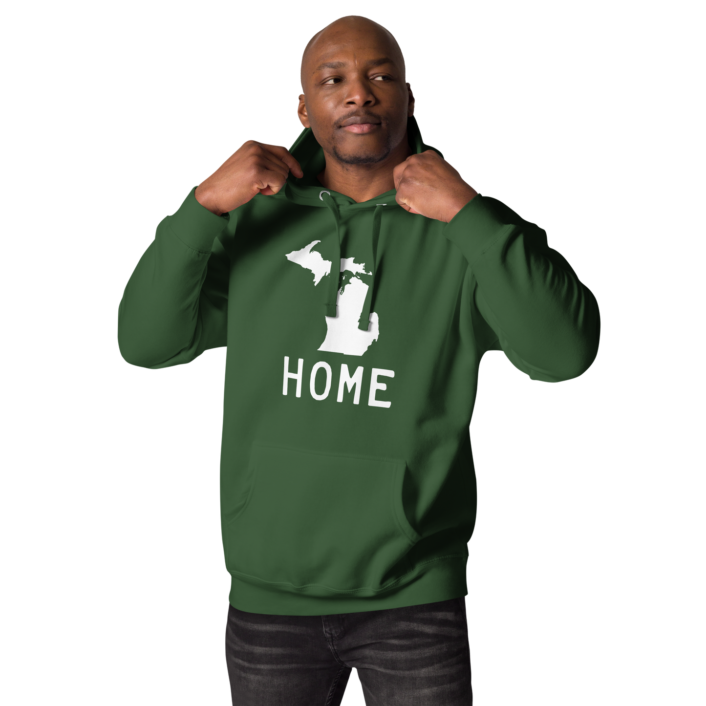 Michigan 'Home' Unisex Premium Hoodie (Licence Plate Font w/ MI Outline)