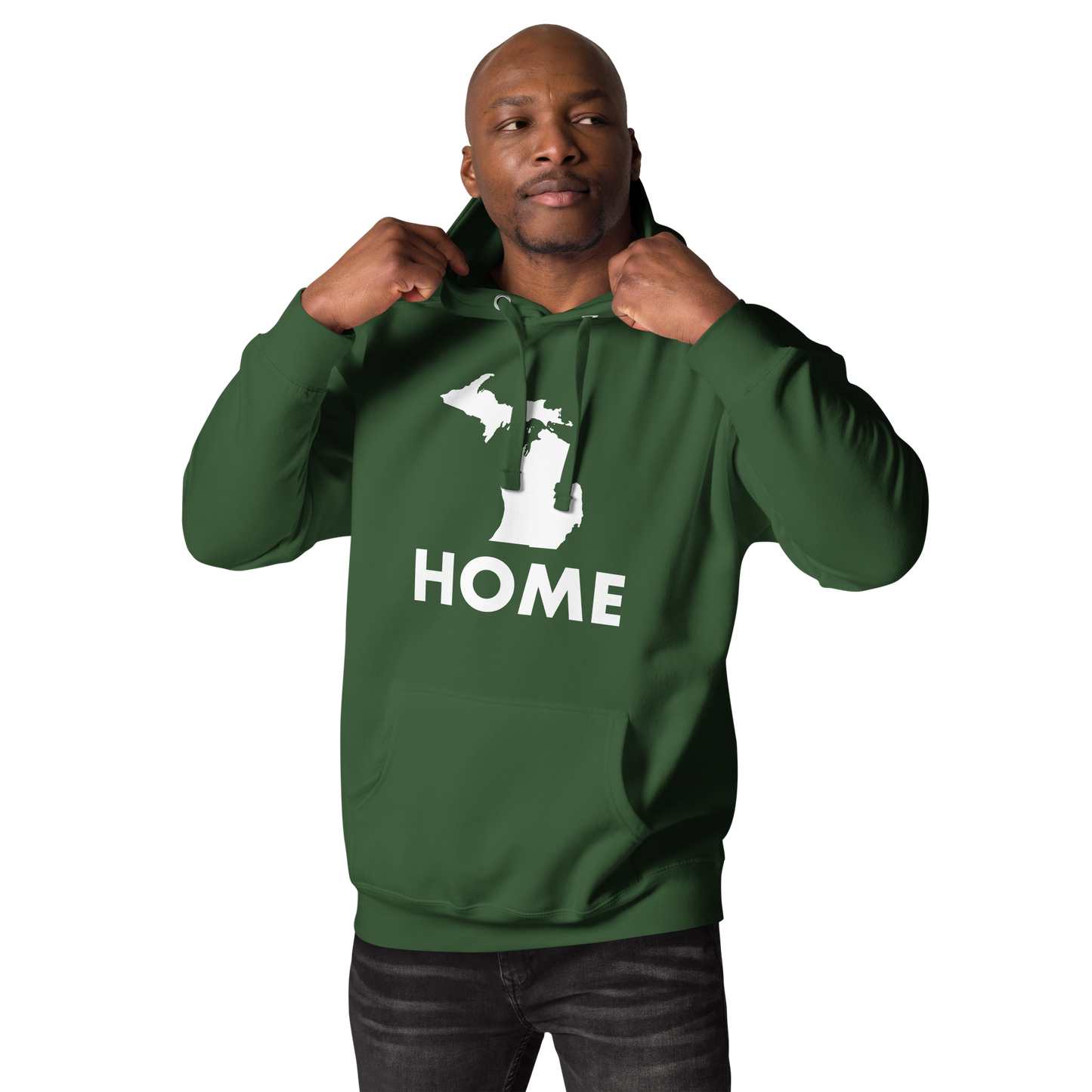 Michigan 'Home' Unisex Premium Hoodie (Geometric Sans Font w/ MI Outline)