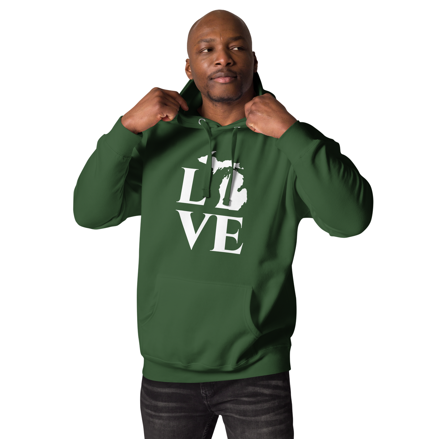 Michigan 'Love' Unisex Premium Hoodie (Classical Roman Font w/MI Outline)