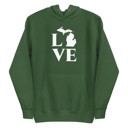 Michigan 'Love' Unisex Premium Hoodie (Classical Roman Font w/MI Outline)