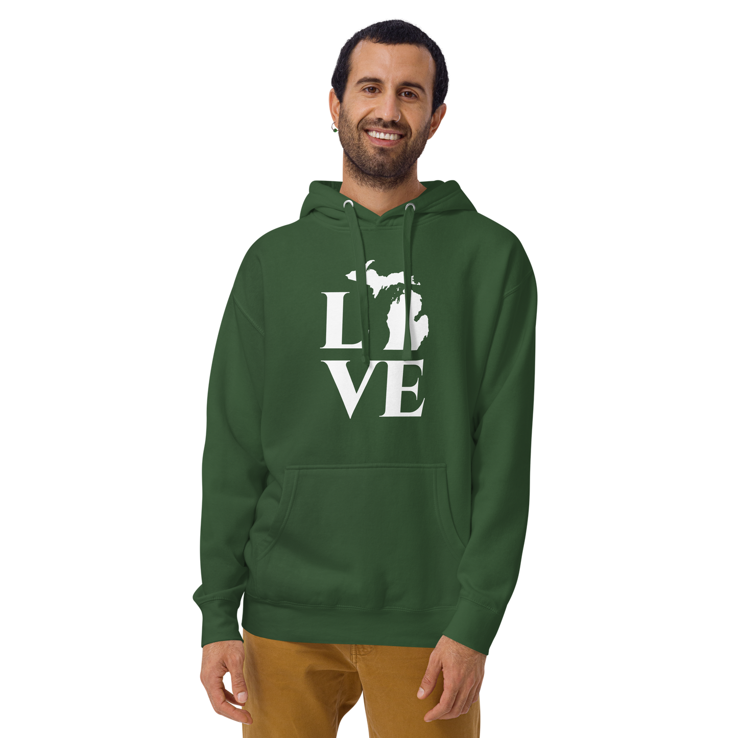 Michigan 'Love' Unisex Premium Hoodie (Classical Roman Font w/MI Outline)