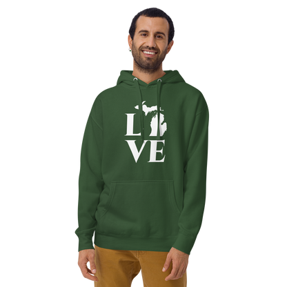 Michigan 'Love' Unisex Premium Hoodie (Classical Roman Font w/MI Outline)