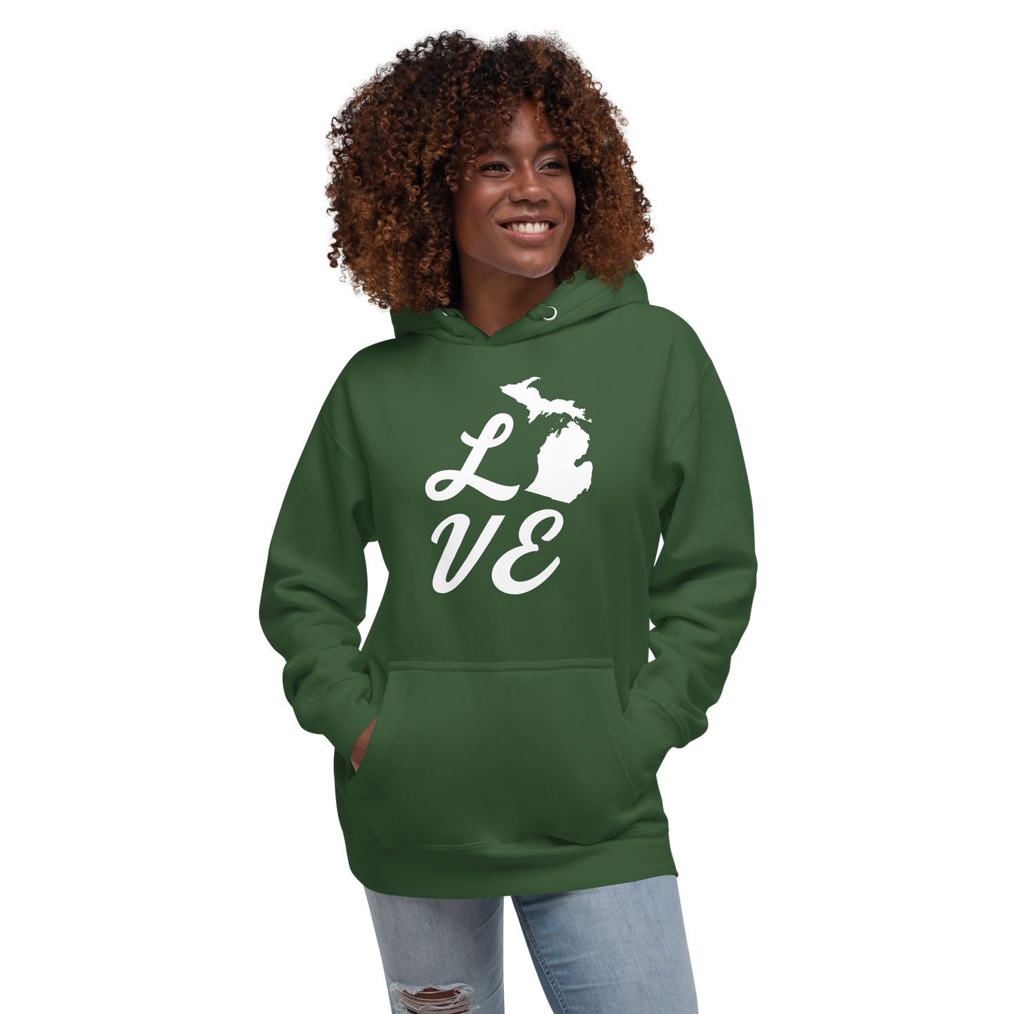 Michigan 'Love' Unisex Premium Hoodie (Script Font w/MI Outline)